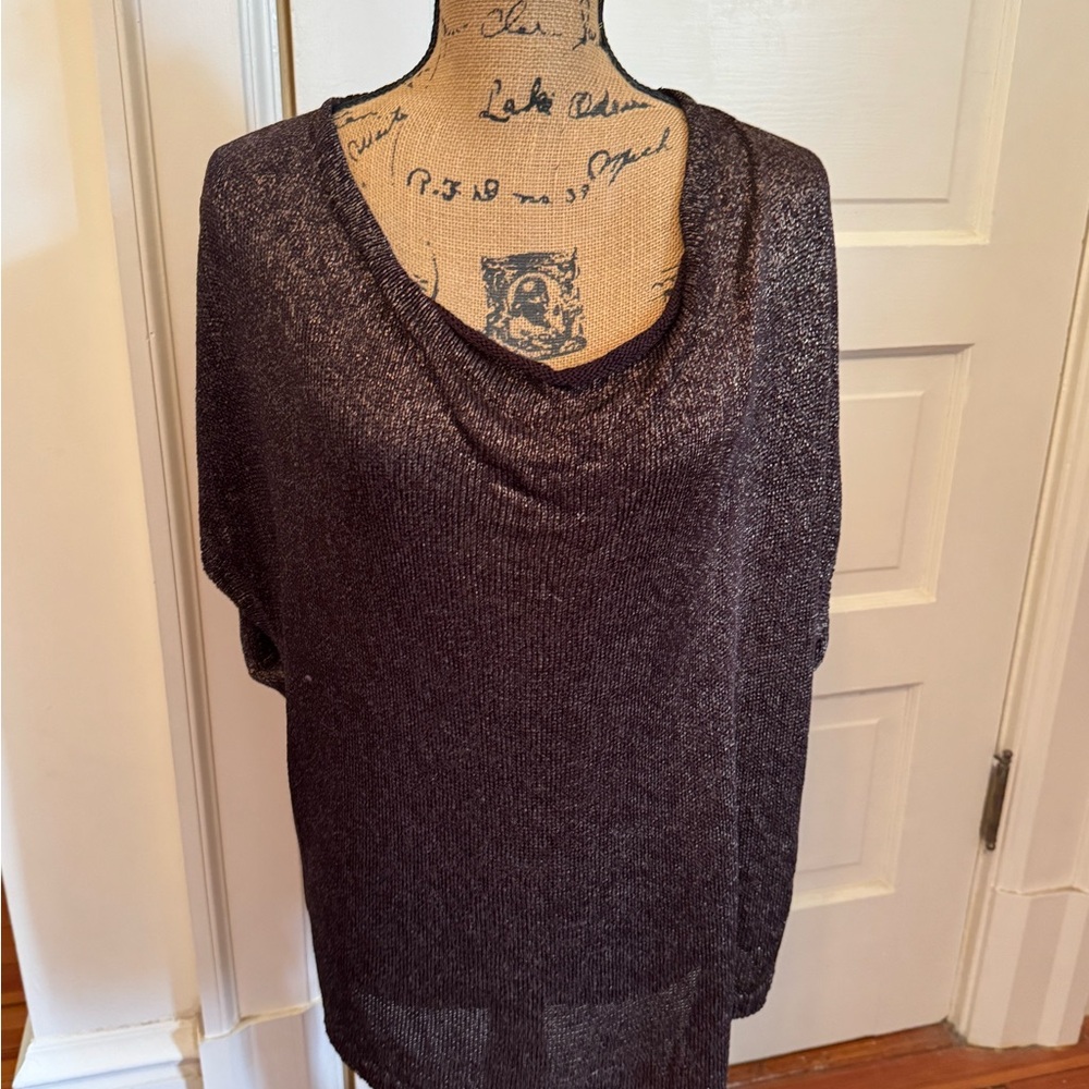 Vince Women's Drape Neck Sweater Brown Metallic Dolman Short Sleeves Medium